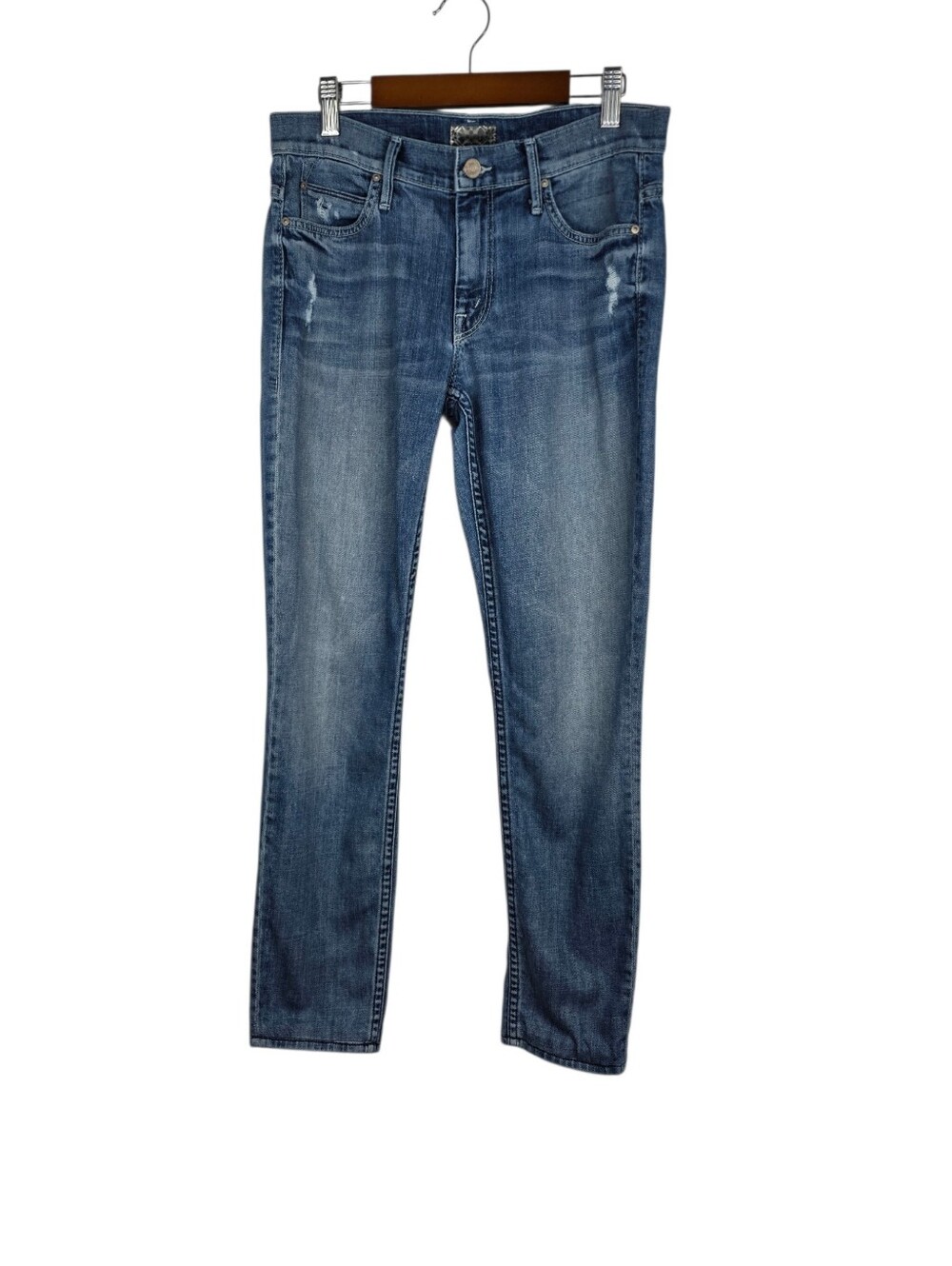 MOTHER Womens The Muse Ankle Skinny Denim Jeans Hooked Destroyed Sz 26 Low Rise
